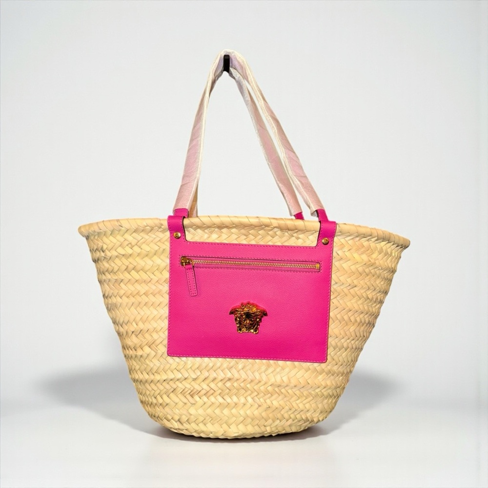 Versace Fuchsia Large Straw Tote Bag